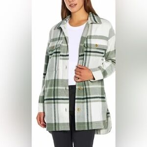 💥 Banana Republic Women’s Green and White Plaid Shacket Size Large